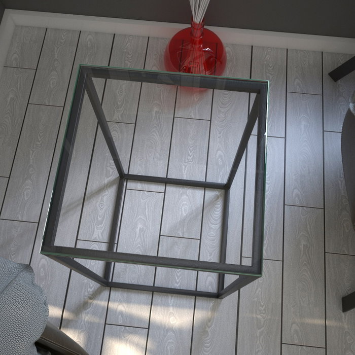 Hanah Home Mesa Auxiliar Antracita con Tapa de Cristal y Patas Metálicas, 35x62x35 cm